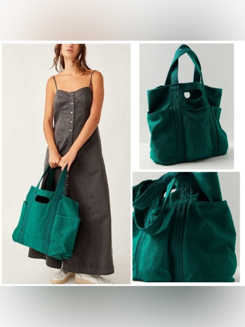 Free People Caravan Canvas Tote 🔥Enchanted Forest Emerald Green